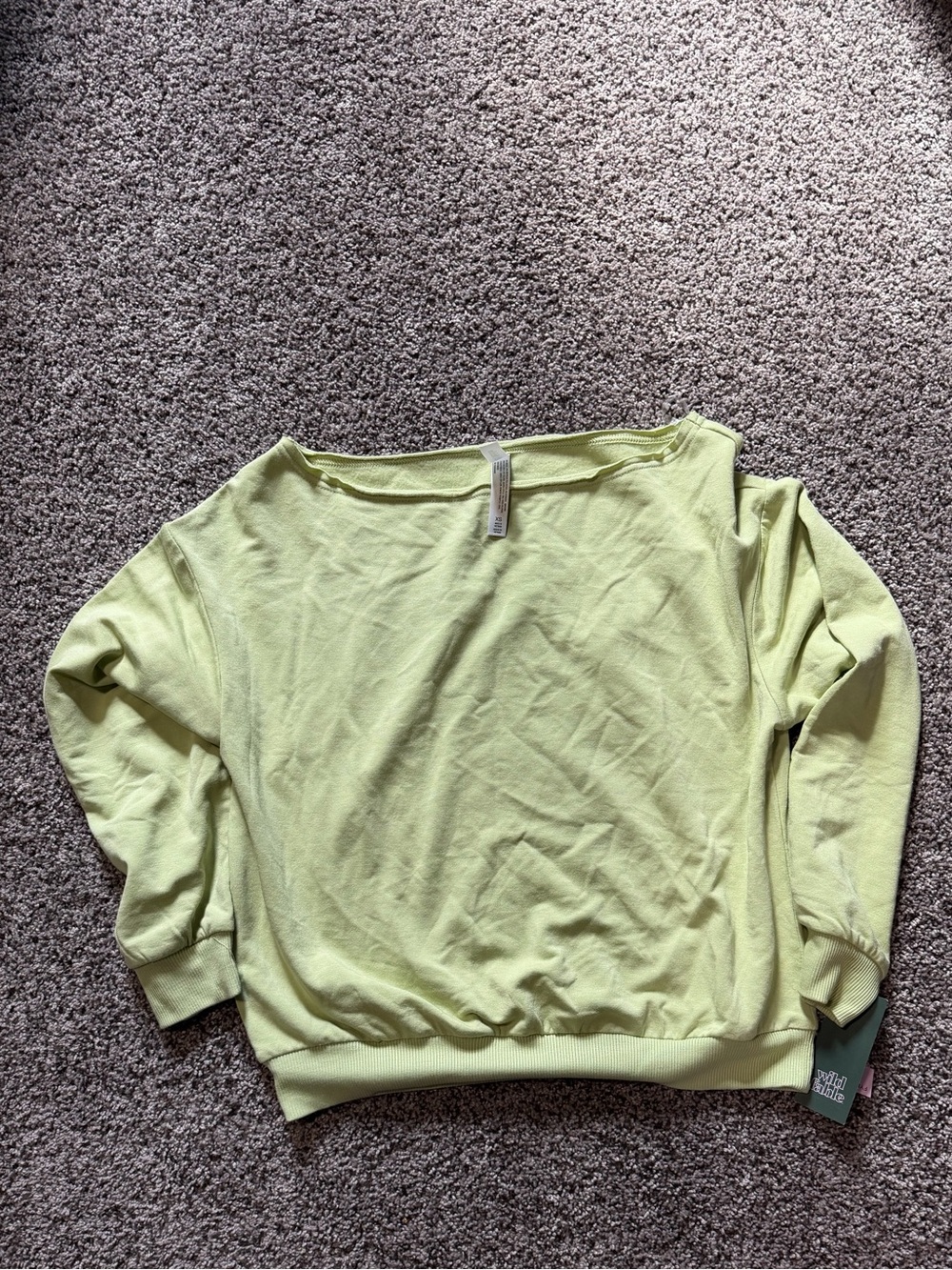 wild fable Lime Green oversized Off-the-Shoulder Knit Sweater s Xs